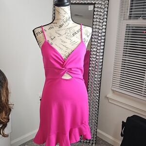 Vibrant Pink Twist-Front Dress